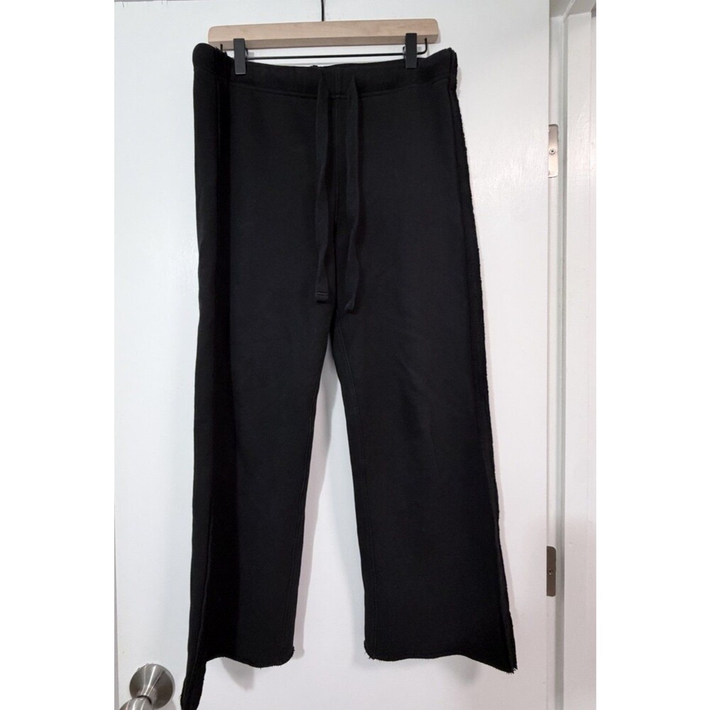 Frank & Eileen Black Wide Leg Cropped French Terry Raw Edge Sweat Pants Size S